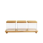 سرویس 3 پارچه ادویه مربع اکرلیک با پایه چوبی